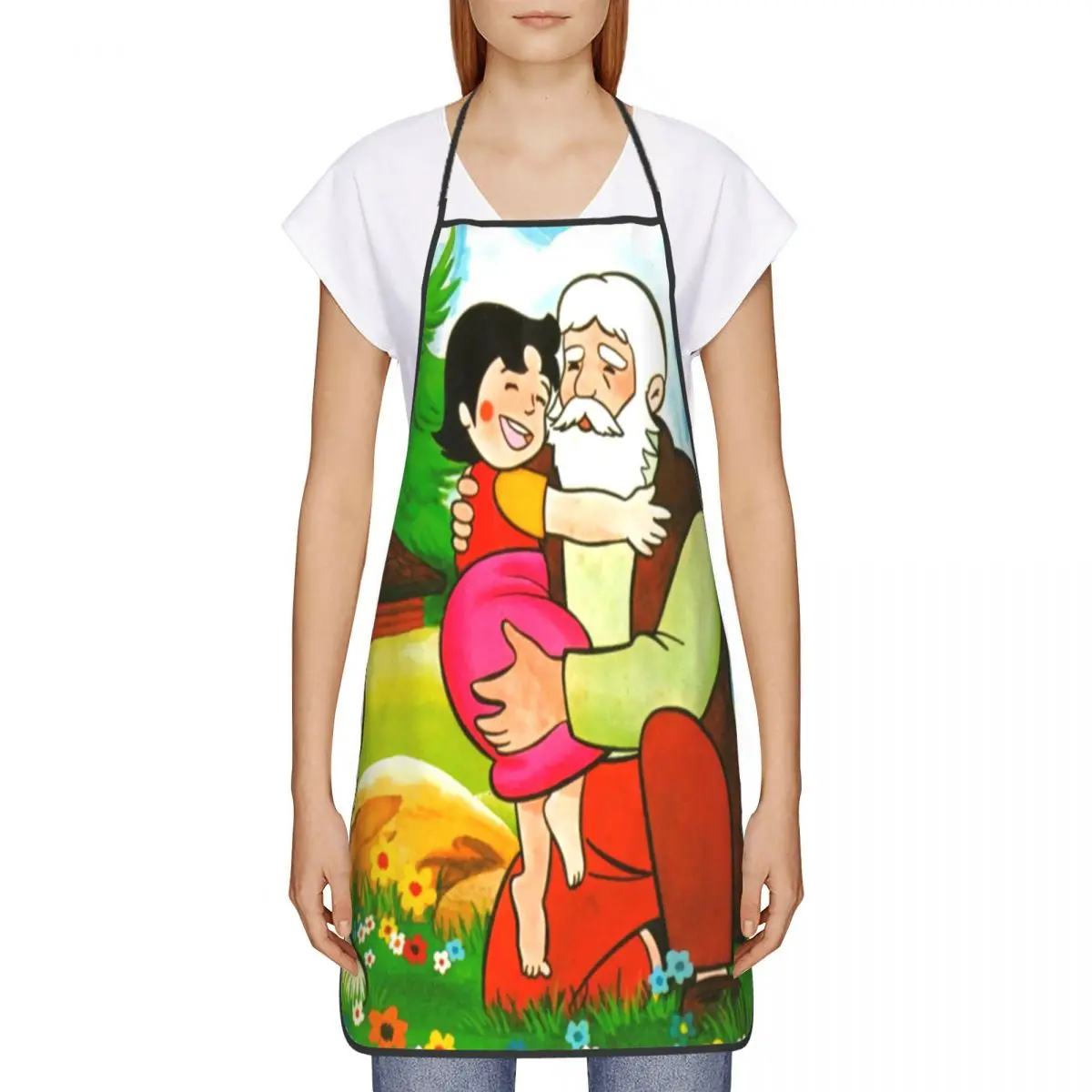 Heidi The Joy Of Reunion Bib Apron Women Men Kitchen Chef Alps Mountain Grandfather Goats Tablier Cuisine for Cooking Baking