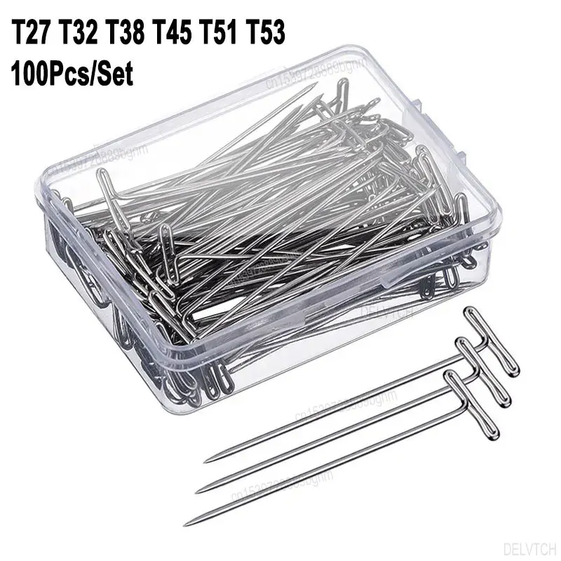 100Pcs Set Thumbtack Pushpin With Box T27 T32 T38 T45 T51 T53 Map Photo Paper Fabric Cloth T Shape Needle Push Pins Thumb Tack