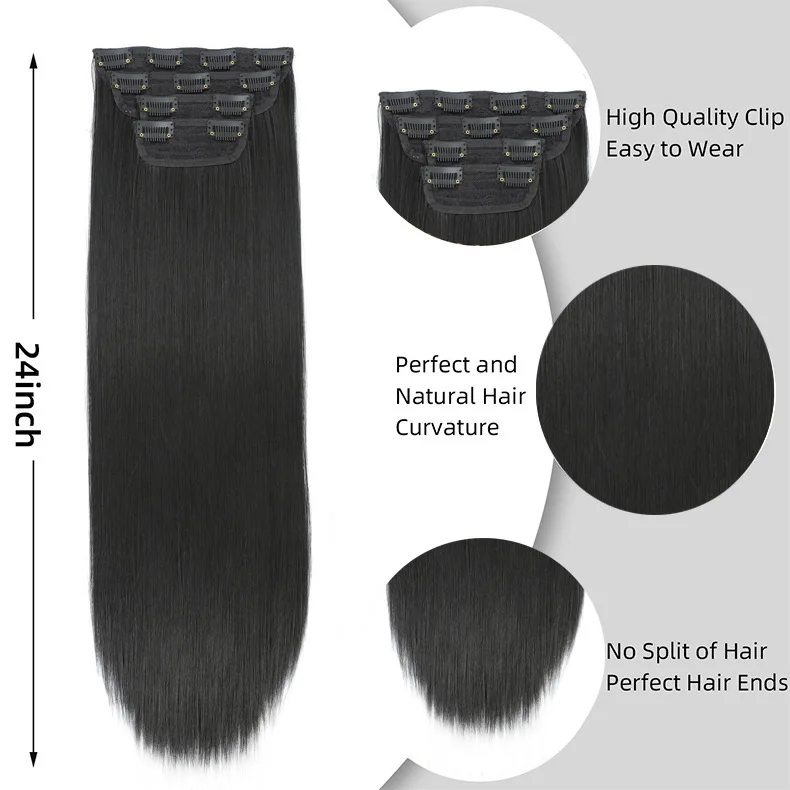 4PCS Straight Synthetic Clip in Hair Extensions Set Women’s Natural Look Fiber Hairpiece for Party Daily Cosplay Styling