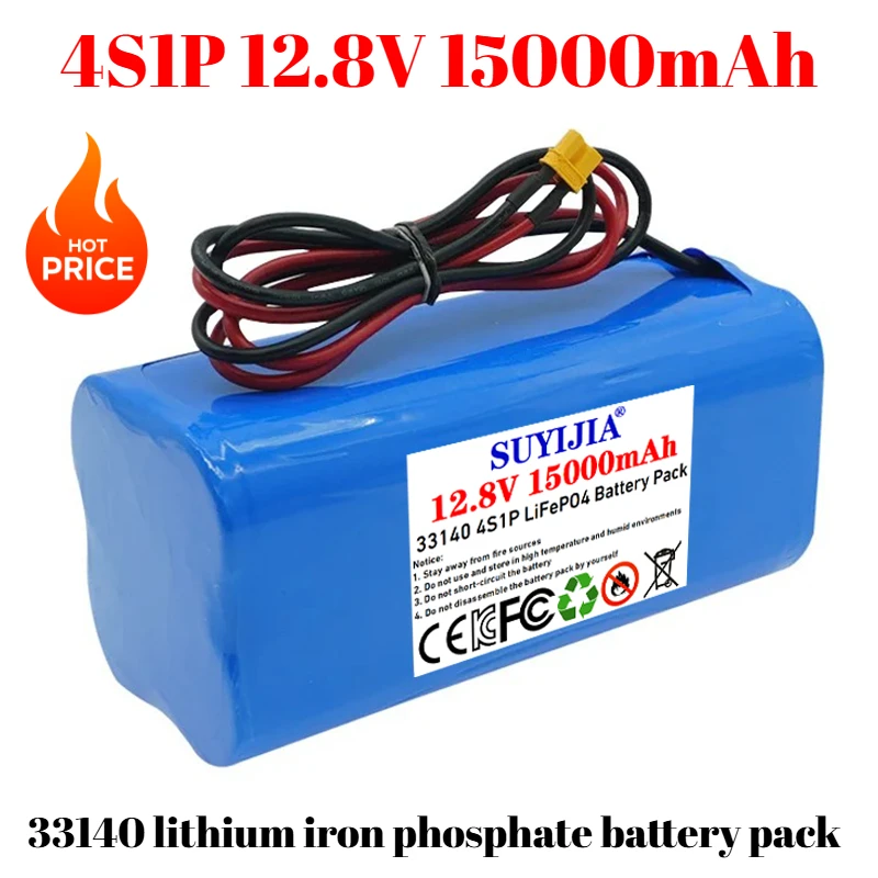 

Новый литий-железо-фосфатный аккумулятор 4S1P 33140, 15 Ач 12,8 В для солнечных батарей, электромобилей с Bluetooth, электроинструменты, вилка XT30