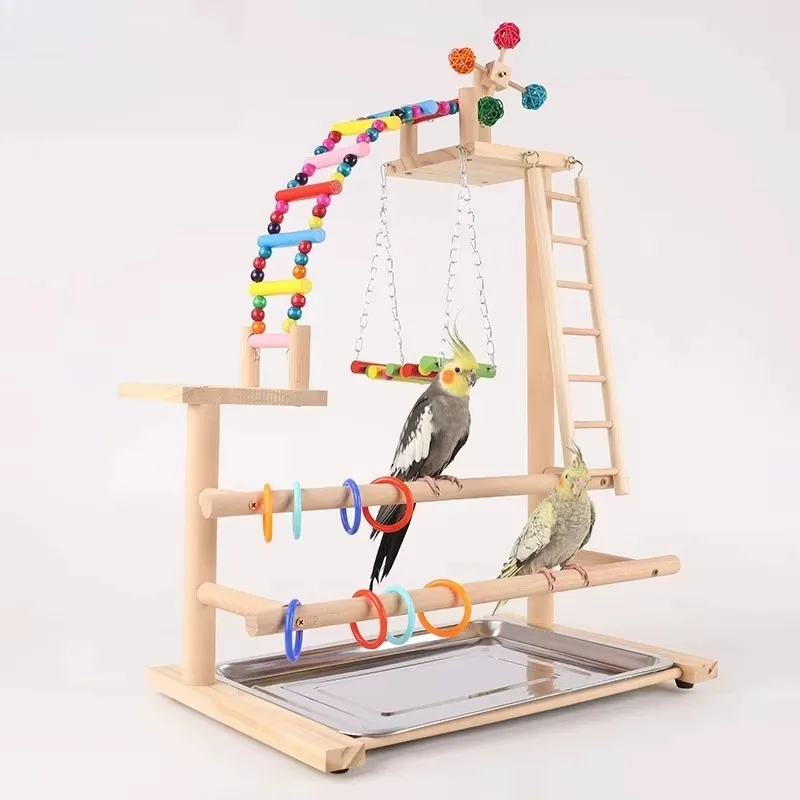 Solid Wood Bird Stand Peppercorn Wood Playground Platform Sturdy Non‑slip Training Perch for Hand‑raised Pet Bird Daily Activity