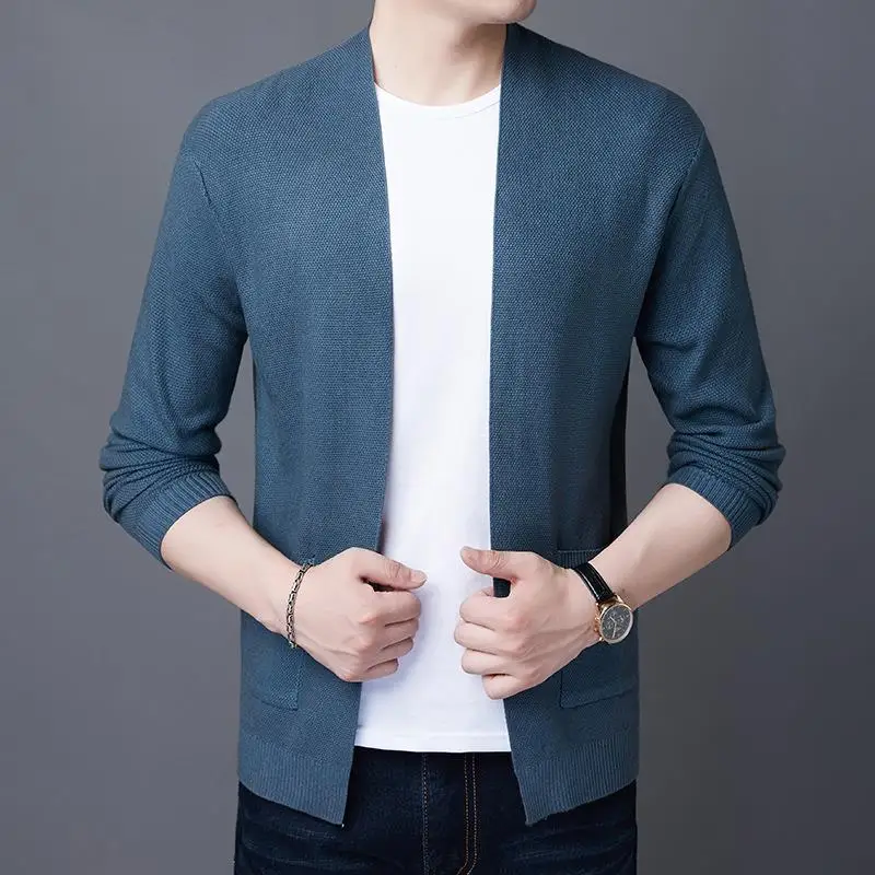 

Non Buttoned Knitted Cardigan Sle Men's Thin Jaet Busin Sle Long Sve round Ne Moisture ng Breathable