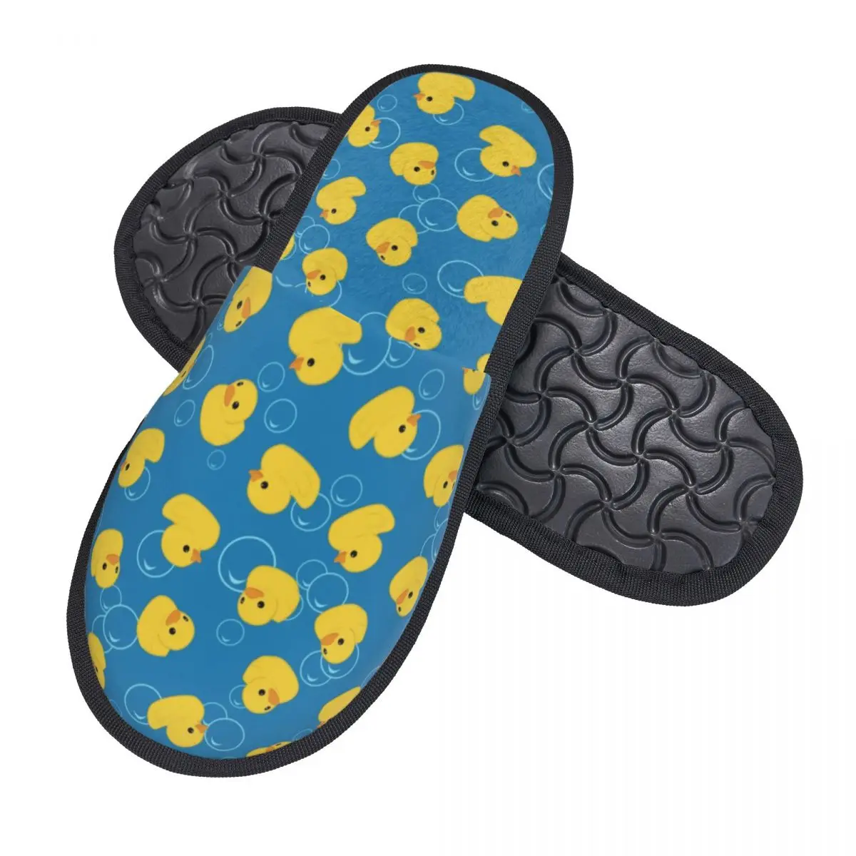 Custom Print Cute Yellow Bath Rubber Ducky Pattern House Slippers Cozy Warm Memory Foam Fluffy Slipper Indoor Outdoor Shoes