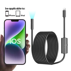 Endoscope Camera 8MM For iPhone APPLE Lightning Cars Endoscopic IP68 Waterproof 8 LEDs Borescope Inspection iPhone14 iPad iOS