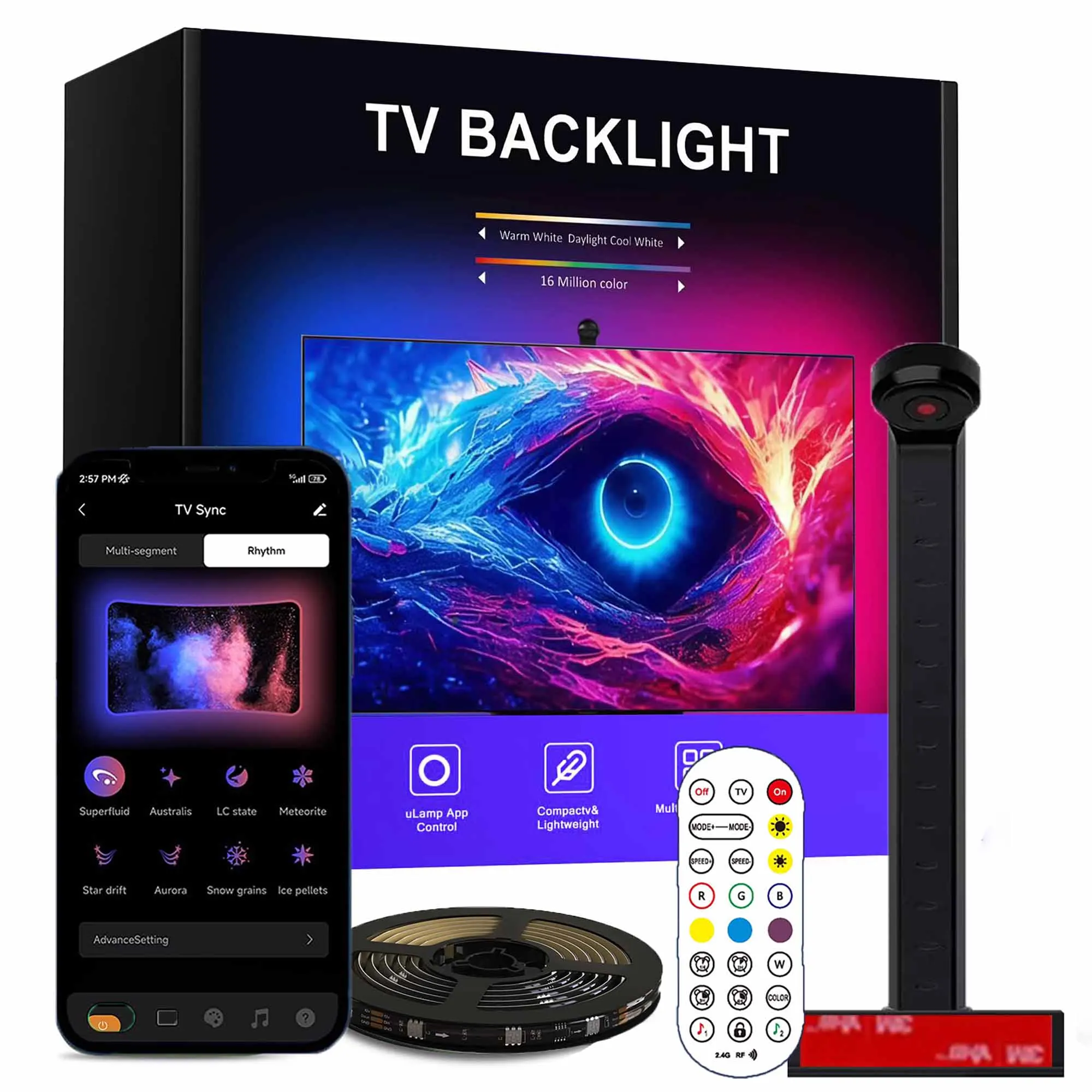 

TV Backlight Strip Color Pickup RGBIC LED Strip Lights for 55-75 inch Screens Smart Sync Gaming Room Decor Atmosphere Lights