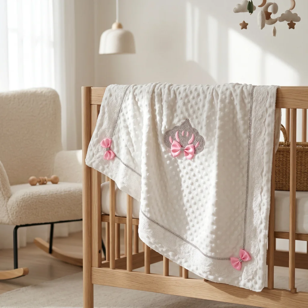 

Resplendent Princess Style Baby Blanket Diamond Crown Pink Bow Dot Fleece Newborn Soothing Blanket Unmatched Gentle Warmth