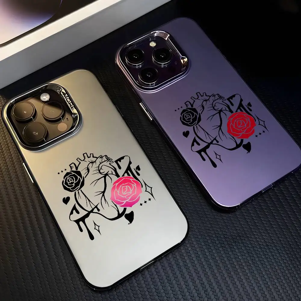 Ins الأزياء القلب حالة الهاتف آيفون 16 15 14 13 12 11 زائد برو ماكس متعدد الألوان أورورا الليزر للصدمات فوندا غطاء