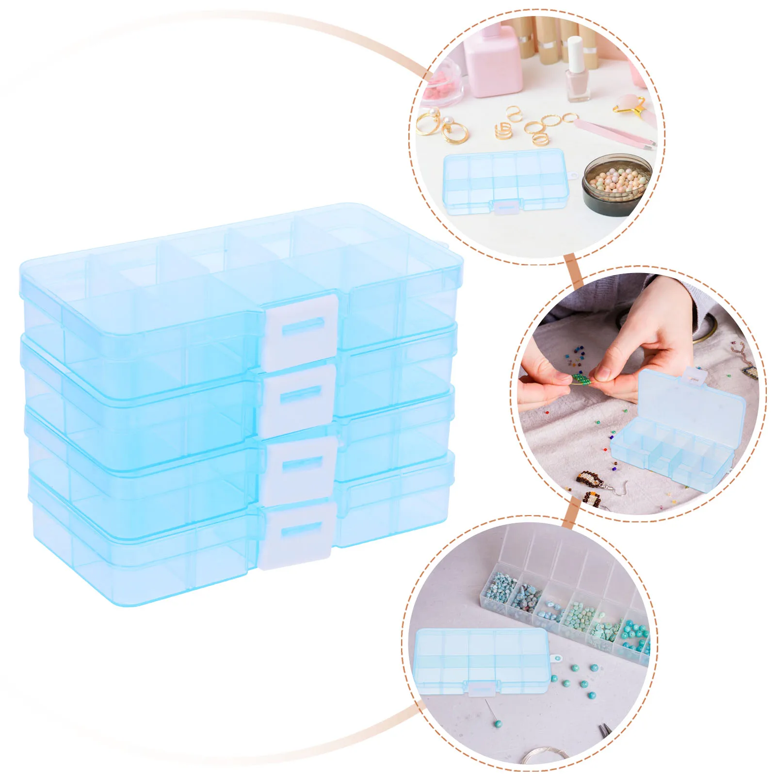 

4pcs Mini Storage Box Transparent Plastic Organizer Multi Compartment Jewelry Tool Box Small Parts Container