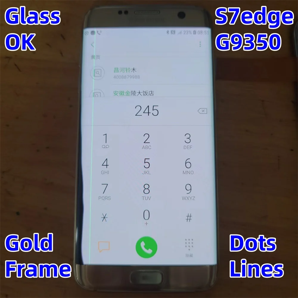 Pantalla de borde de reparación, práctica de vidrio separada LCD para Samsung Galaxy S7 EDGE G935A G935S G935F, cristal roto táctil OK DOT + línea