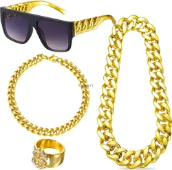 80s 90s Costumes Outfit:90s Hip Hop 80s 90s Costumes for Men Women 90s Outfit for Men Fake Gold Chain 80s Accessories Ecoparty