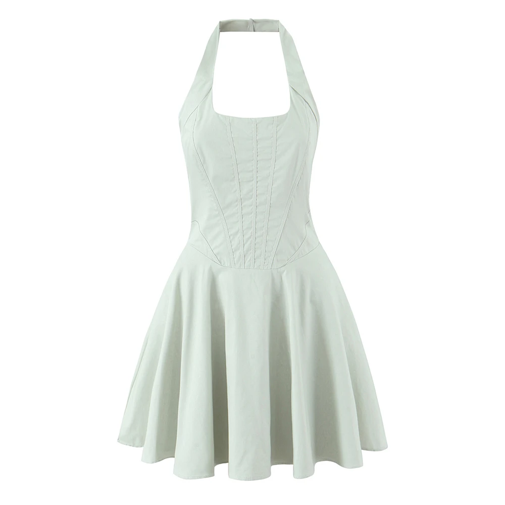 

Teen Girls Cotton Dress 2025 New Fashion Summer Halterneck Dresses for Girl Elegant Chic Ladylike Girl Mini Dress 15-18 Years