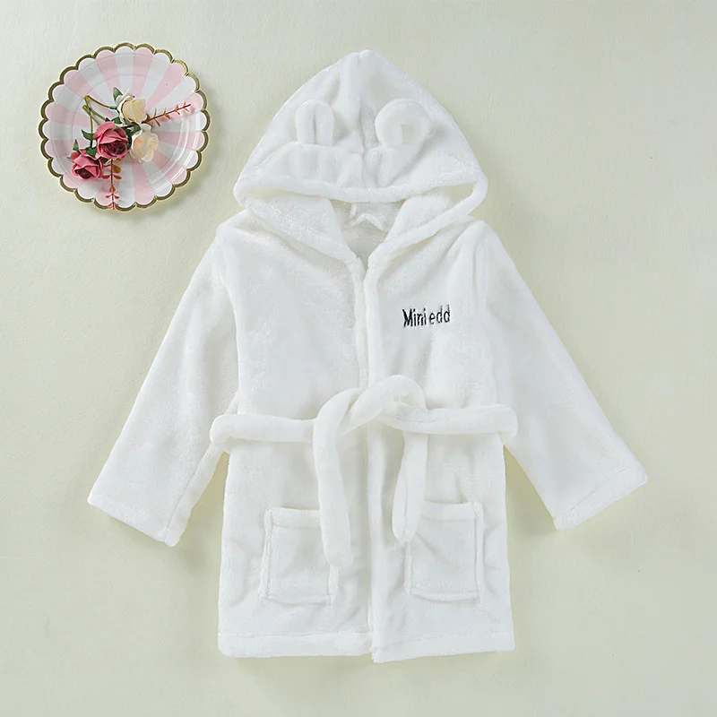 Children\'s Flannel Hooded Bathrobe Wear Home wear Cute Baby Bathrobe Warm Boys Girls Soft Solid Home Clothes