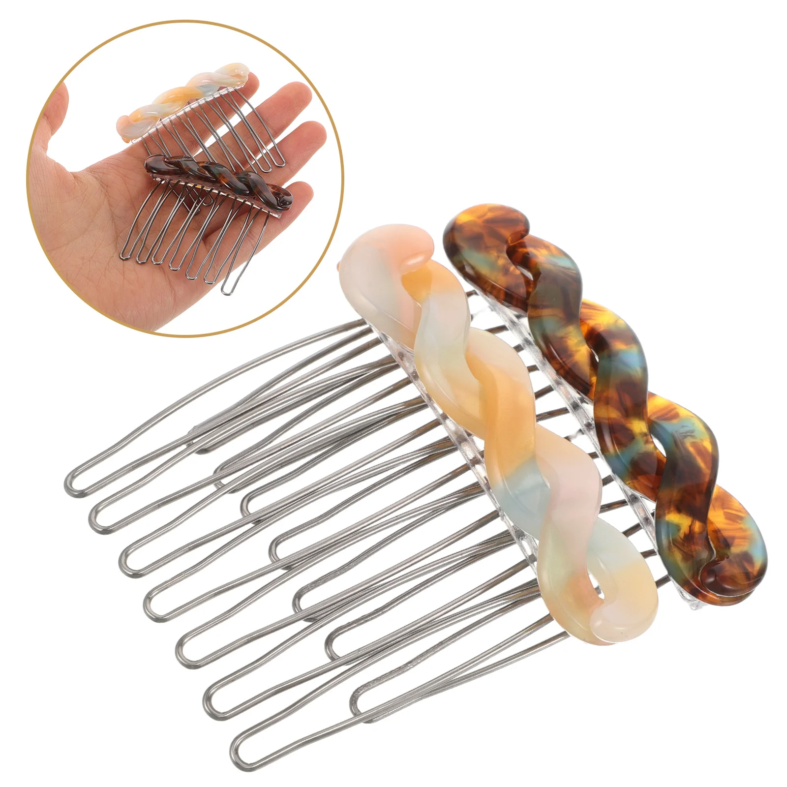 

2Pcs Side Hairpin Comb Vintage Accessories Flexible Reusable Acetate Sheet Bridal Flower Clips Decorative Bun Elastic Stretchy