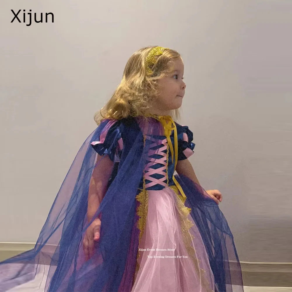 

Розовые платья для девочек Xijun Princess с цветочным узором, красочные платья с пышными рукавами и шнуровкой для дня рождения, милые платья для девочек, индивидуальный пошив