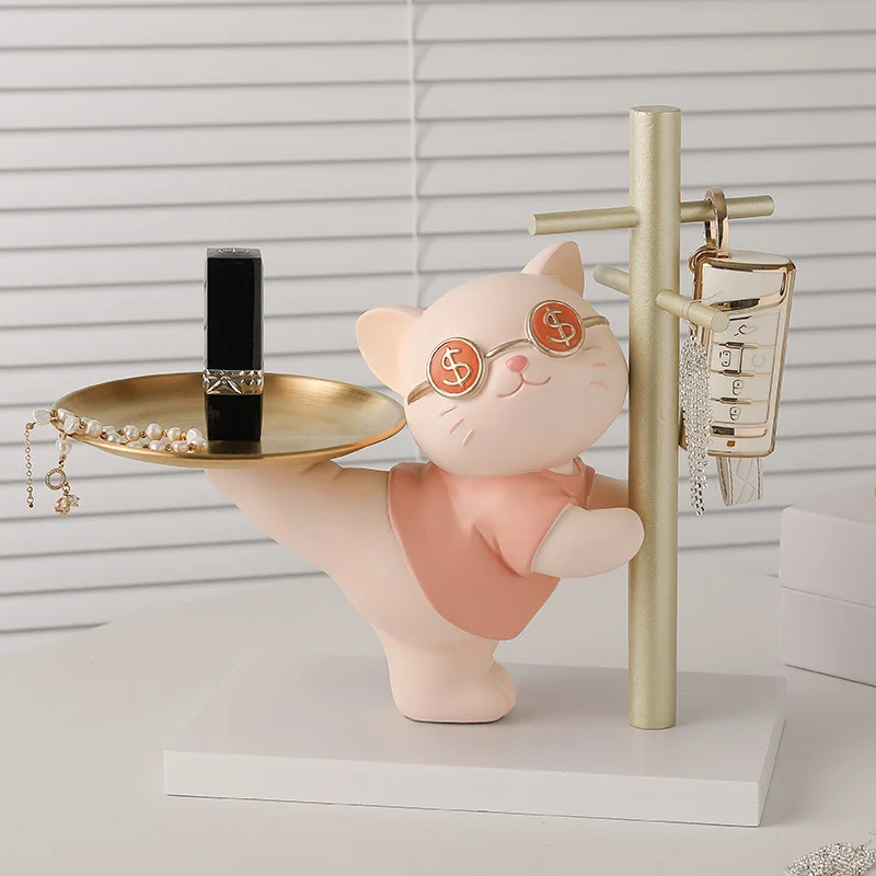 

Multifunctional Lucky Cat Resin Crafts Living Room, Home, Office, Desktop Decoration Ornament Upgrade Storage Style Cute Durable