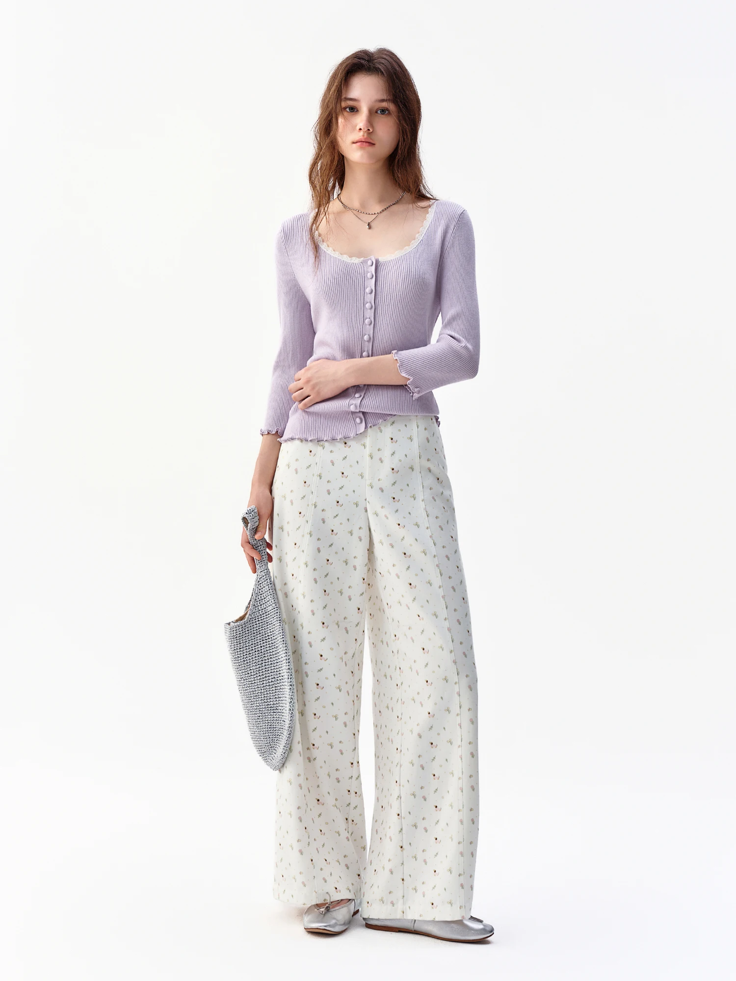 DUSHU 2026 Fall New Arrival Women Wool Blend Slim Fit Knit Top with Ruffle Trim Multi-Size Long Sleeve Commute Pullover Sweater - view 6