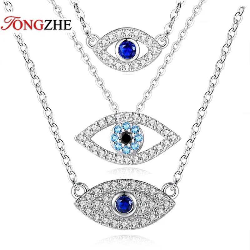 TONGZHE Evil Eye Pendant Necklace For Women  925 Sterling Silver Lucky Zircon Turkey Girls Gifts Party Fine Jewelry