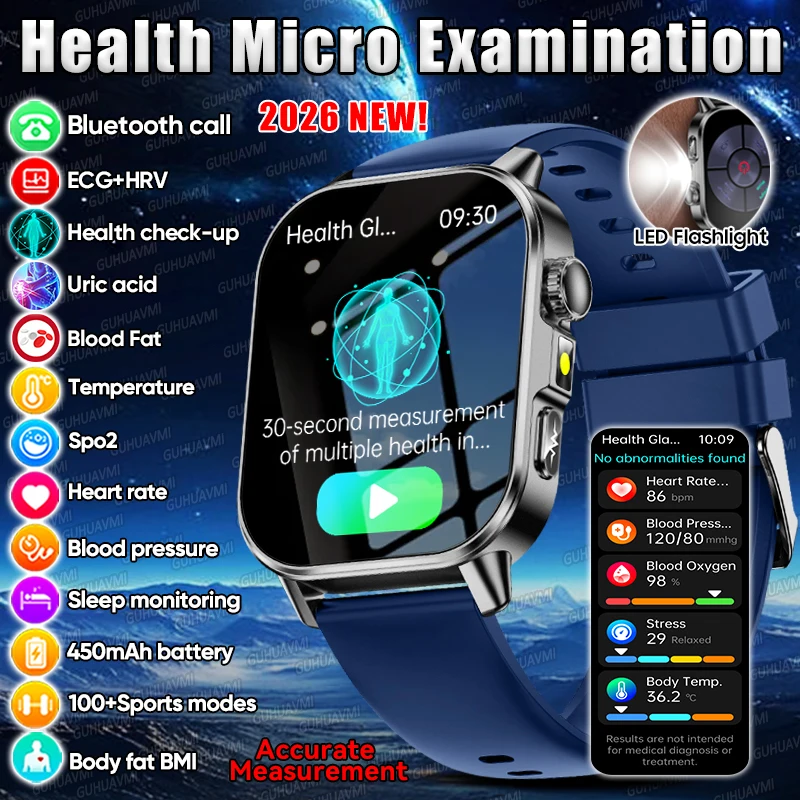 

2026 Новые умные часы для анализа здоровья медсестер, ЭКГ + PPG, липиды артериального давления, мочевая кислота, умные часы с беспроводным вызовом для мужчин и женщин