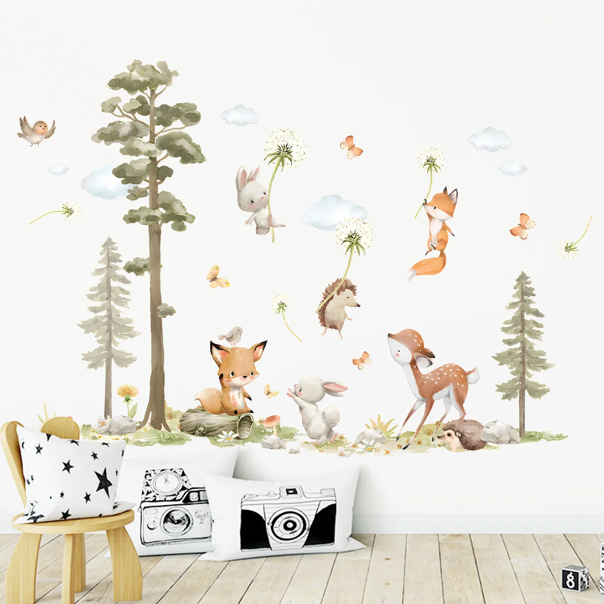 1Pcs Cartoon forest tree cute little animal dandelion self-adhesive wall stickers children\'s room decoration stickers