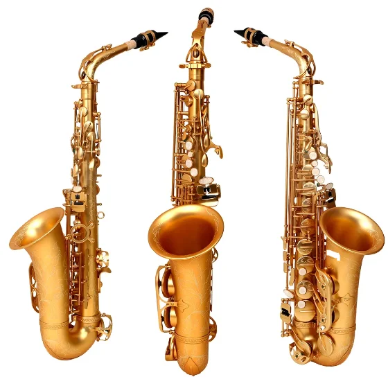 

Grade Matte Gold Eb Gold Professional Brass Metal Wind Instrument Alto Saxophone with case