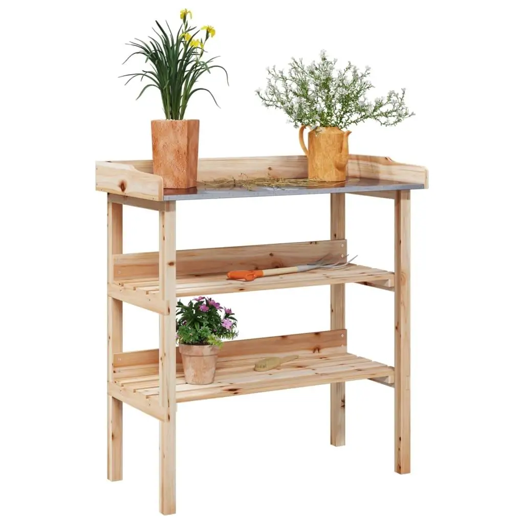 Solid Wood Fir Plant Table with Shelves - 78x38x82.5 cm Plant Stand for Indoor/Outdoor Use