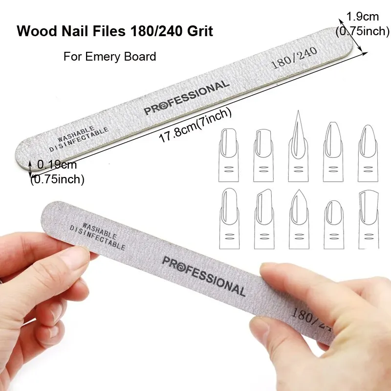 100Pcs Wooden Nail File Professional Sanding Buffer Files 100/180/240 Double Side For Salon Manicure Pedicure UV Gel Tips Tools