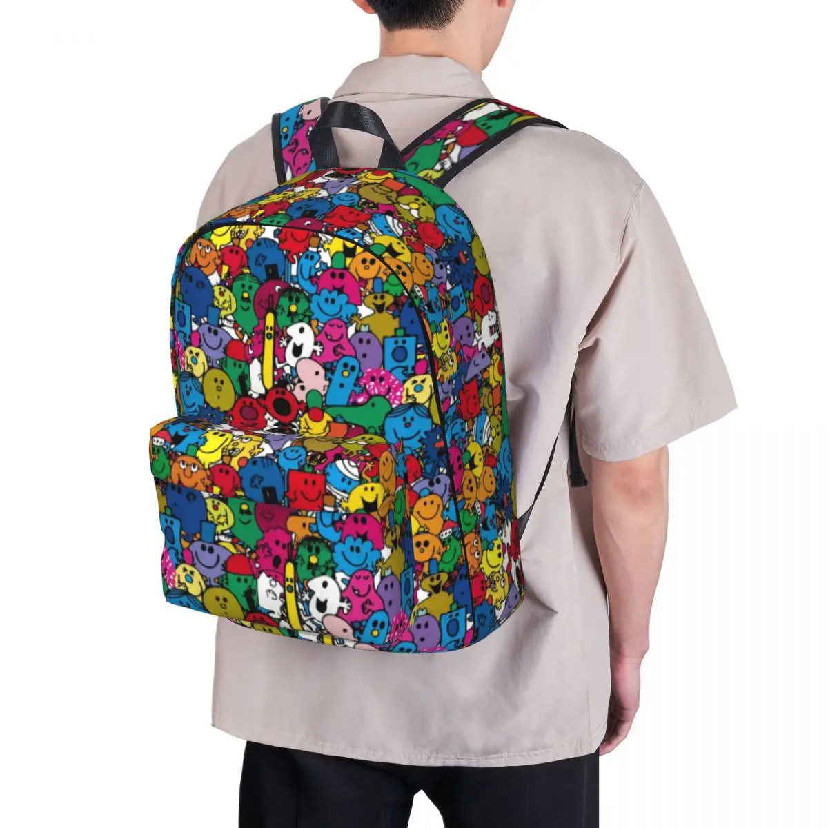 Mr Men Muster-Rucksack für Studenten, Unisex, Cartoon-Monster, leichte Rucksäcke, Schultaschen, Camping, hochwertiger Rucksack