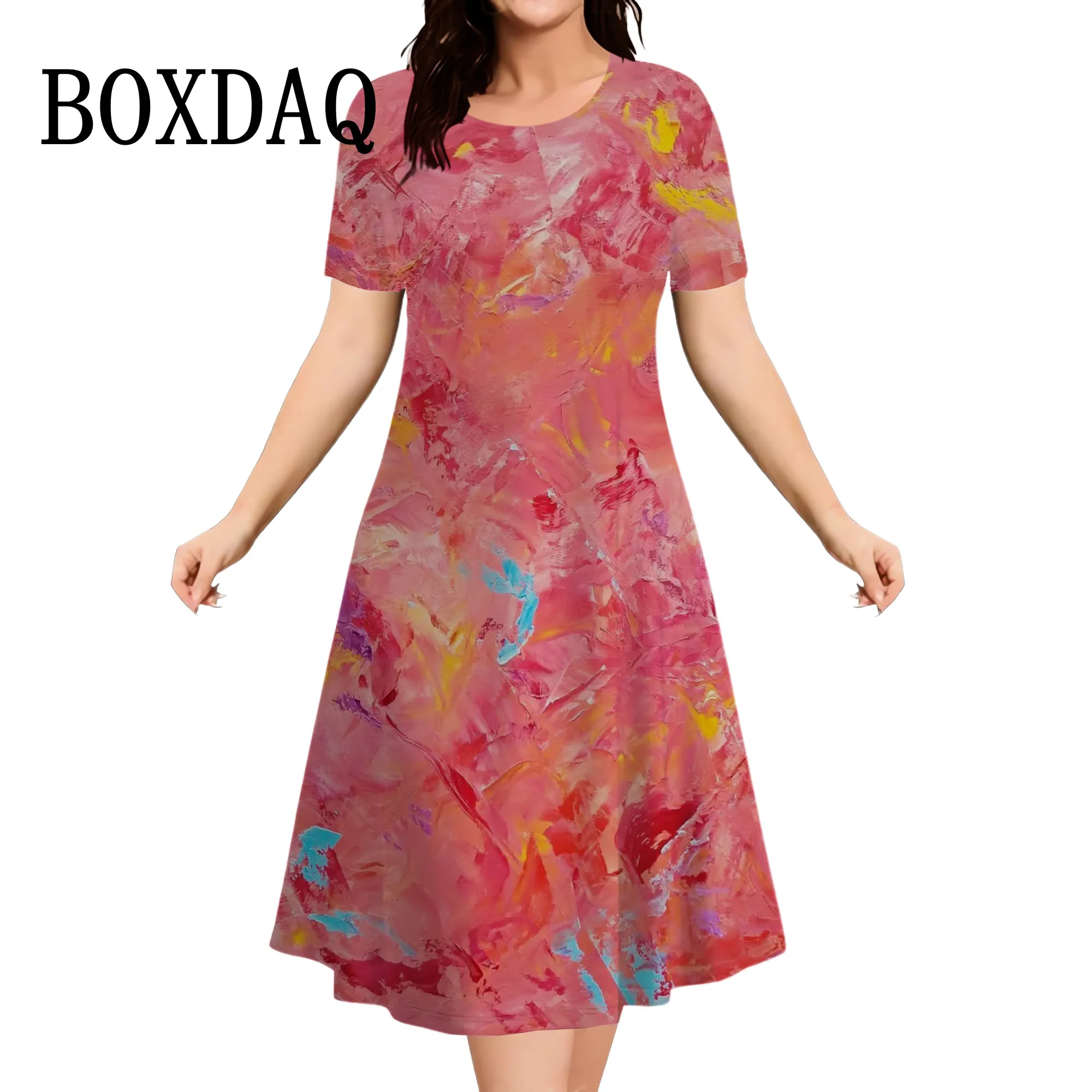 Colorful Tie Dye Summer Dress Women's Short Sleeve Round Neck Clothing Street Casual Abstract Painted 3D Print Dresses Plus Size