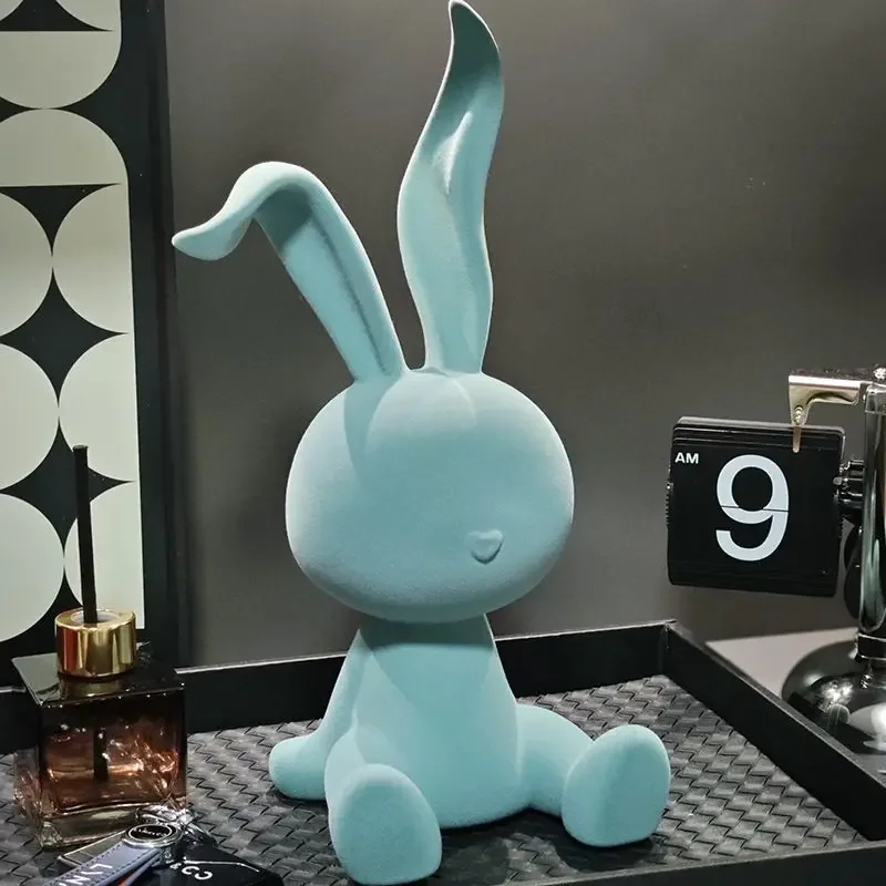Luxury Sitting Rabbit Ornament, Modern Light Luxury Nordic High-End Soft Furnishing, Flocking Red Rabbit for Entrance Decor