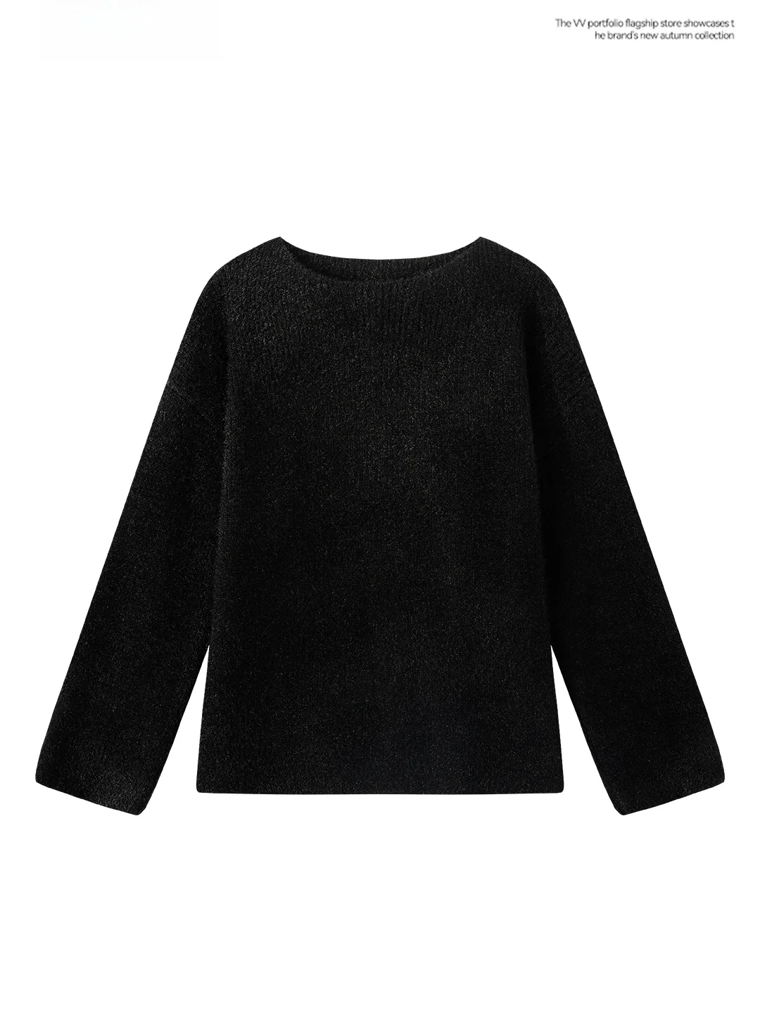 

Ladies' Sli Bla Knitted Long Sve round Ne Sweater Lazy Sle Winter Faionable Versatile Mid-Length Overhead Top