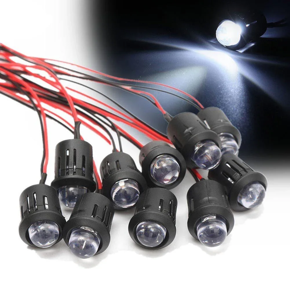 10 Pcs/Set 12V 10mm Pre-Wired Constant LED Ultra Bright Water Clear Bulb Cable 20cm Prewired Led Lamp 88 WWO66 Accessories