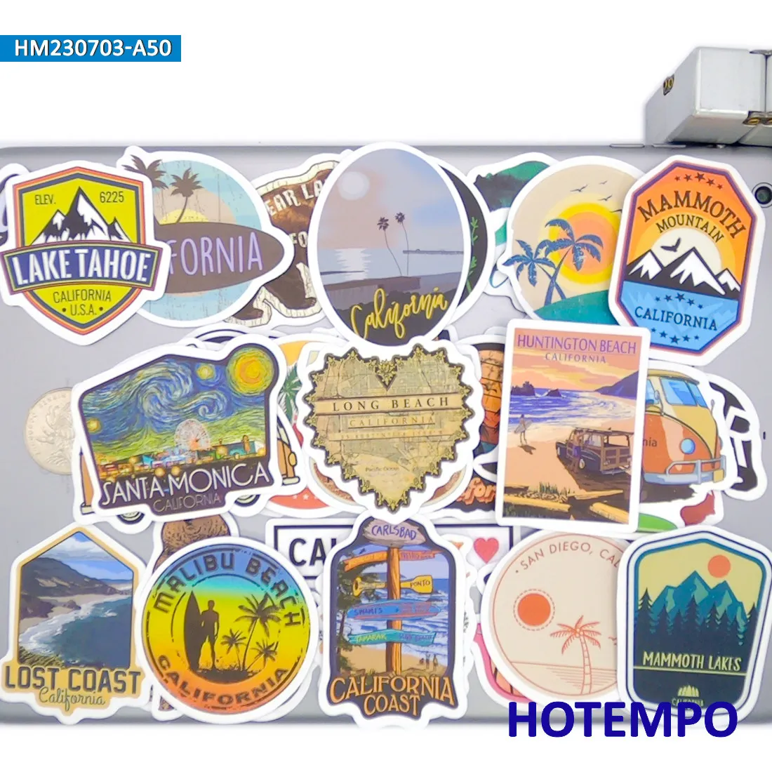 California Aufkleber Set, Retro Stadtbild Poster Reisestil, Geeignet für Dekoration, Laptop, Auto, Telefon, Motorrad, Sammelalbum, Gepäck, Helm, Lustiges Sticker-Paket, 20/30/50 Stück