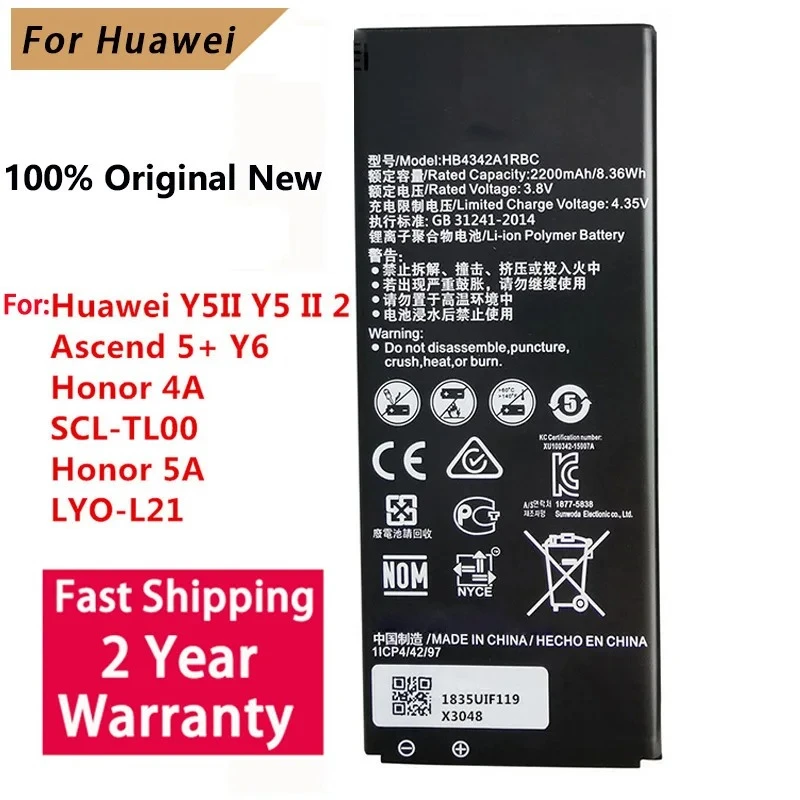Batería 100% Original HB4342A1RBC para Huawei y5II Y5 II 2 Ascend 5+ Y6 honor 4A SCL-TL00 honor 5A LYO-L21 2200mAh