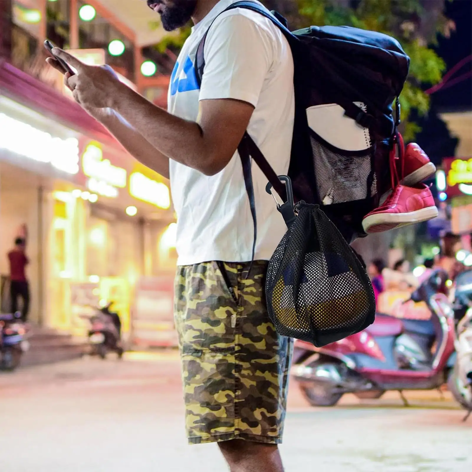 กระเป๋าเป้สะพายหลังแบบพกพาสำหรับใส่ลูกบาสเก็ตบอล ฟุตบอล วอลเลย์บอล ใช้สำหรับกีฬากลางแจ้ง เดินทาง ออกกำลังกาย โยคะ ใส่ลูกบอลได้หนึ่งลูก