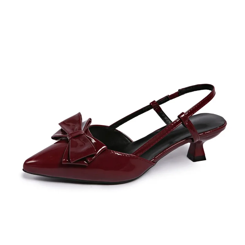 

Women Pumps Red Wedding Shoes Bride Luxury Patent Leather Butterfly-knot Pointed Toe Adjustable Slingback Heels Elegant Sandals