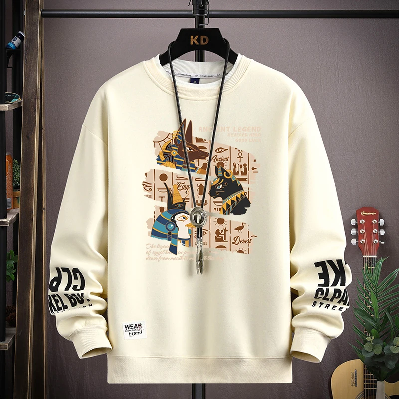 2025 novo moletom masculino retro harajuku legal dos desenhos animados solto azul topo S-5XL outono tripulação pescoço manga longa camiseta roupas mas