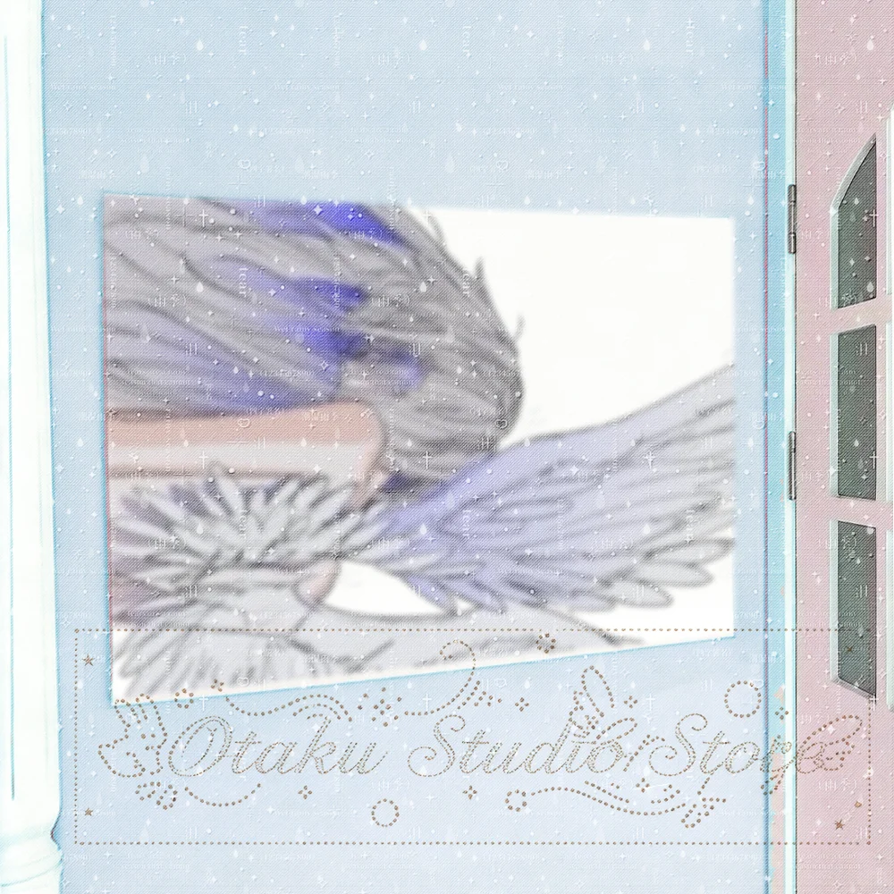 かげろ Sketch Angel Anime Tapestry, Line Art Girl With Large Feather Wings, Pale Purple Mist Light On Plain White Background Wall H