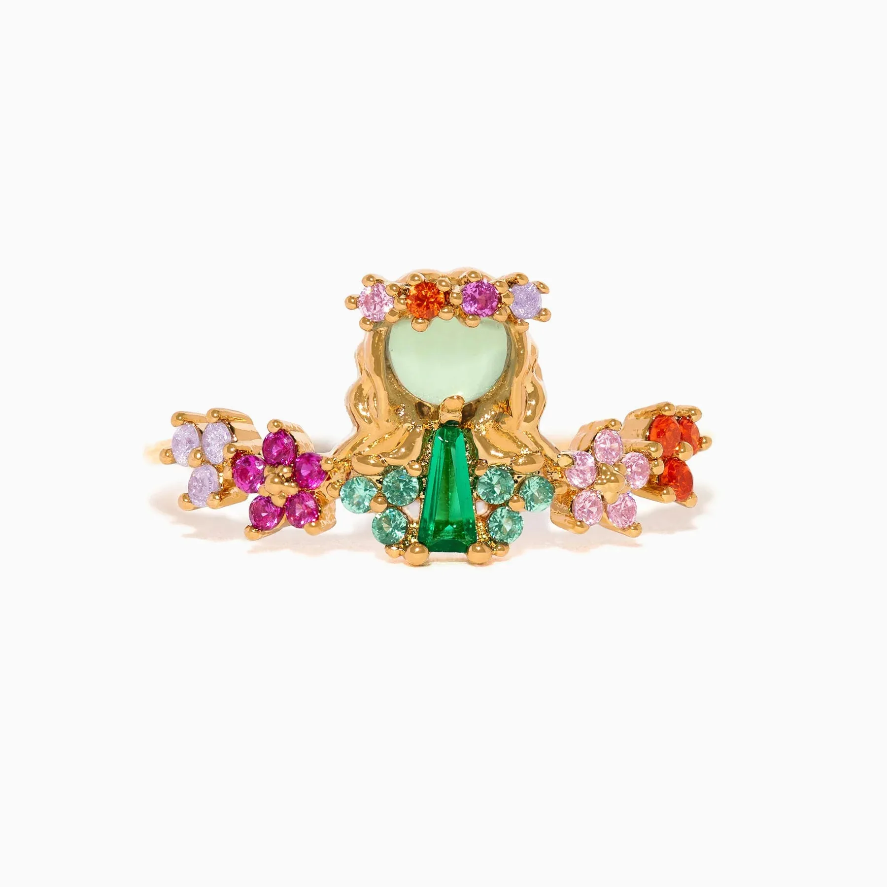 Little Princess Flower Crown Ring Real Gold Plated Copper Colorful Cubic Zirconia Statement Jewelry For Women Girls Sweet Fairy