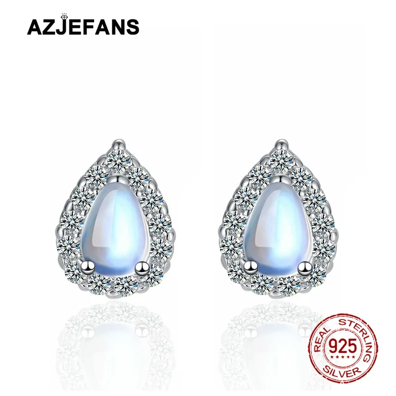 AZJEFANS 925 Sterling Silver White Topaz Stud Earring for Women
