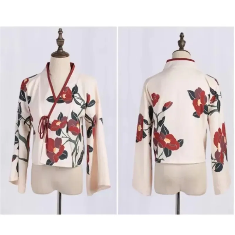 Kimono Sakura Girl Cosplay Japanese Style Floral Print Vintage Dress Oriental Camellia Yukata Suit Women Stage Performance Hanfu
