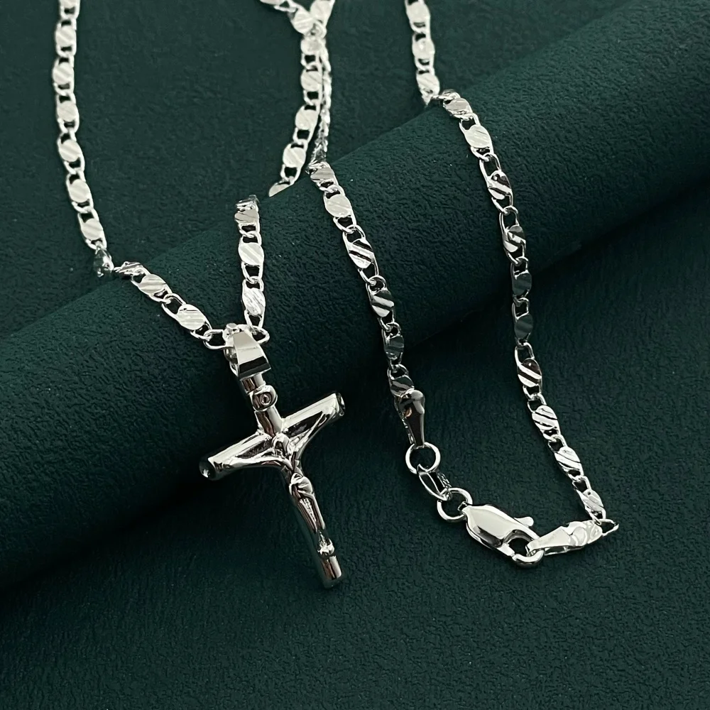 Lihong Unisex 925 Sterling Silber Kreuz-Halskette Christus Kruzifix Christlicher Schmuck Großhandel – Detail 6