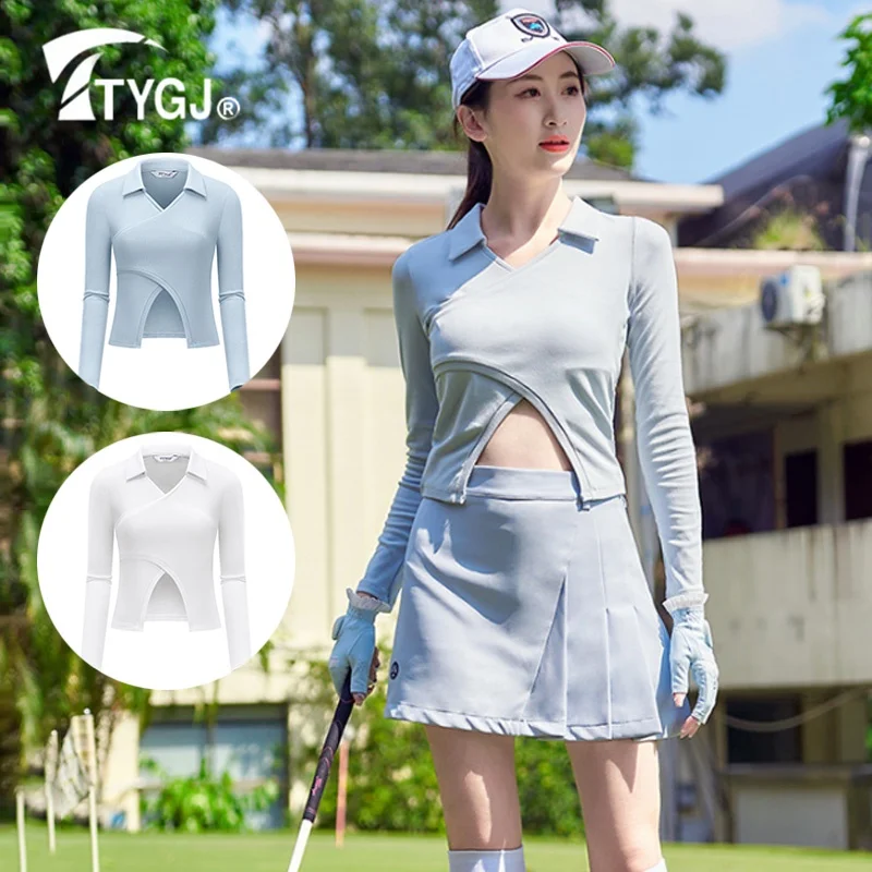 

Golf Shirt for Women Short Golf T-shirt Korean Style Slim Long Sleeve Ladies V-neck Tennis Tops Casual Golf Apparel Sportswear