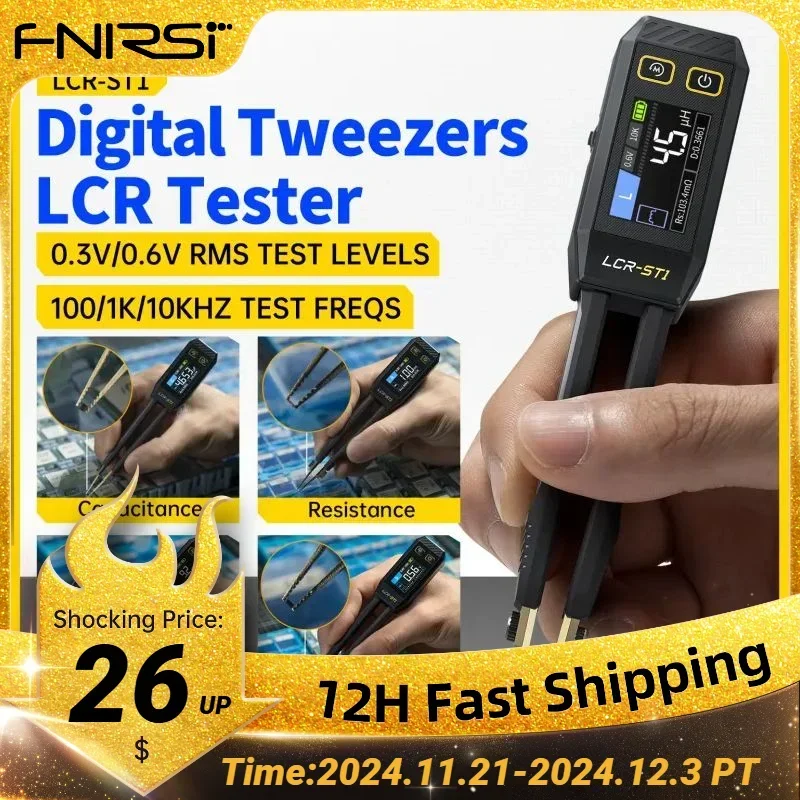 FNIRSI LCR-ST1 Smart Tweezer LCR SMD ESR Mini Tester Resistance Capacitance Inductance Continuity Diode Test Measurement Tools