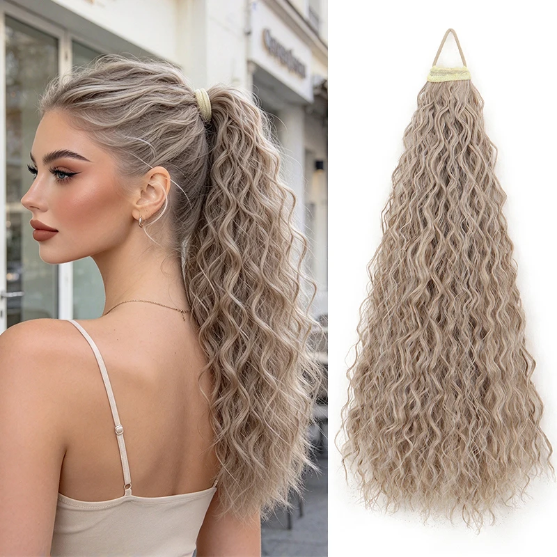 26Inch Synthetic Elastic Rubber Band Ponytail Extension Long Kinky Curly Fluffy Ponytail Hairpiece for Women Daily  Party