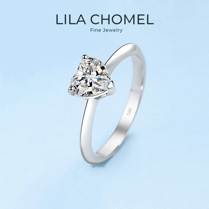 

Women Engagement 18K White Gold Wedding Band 0.5/1/2CT Heart Moissanite Diamond Valentine's Day PT950 Girl Birthday Gift Rings