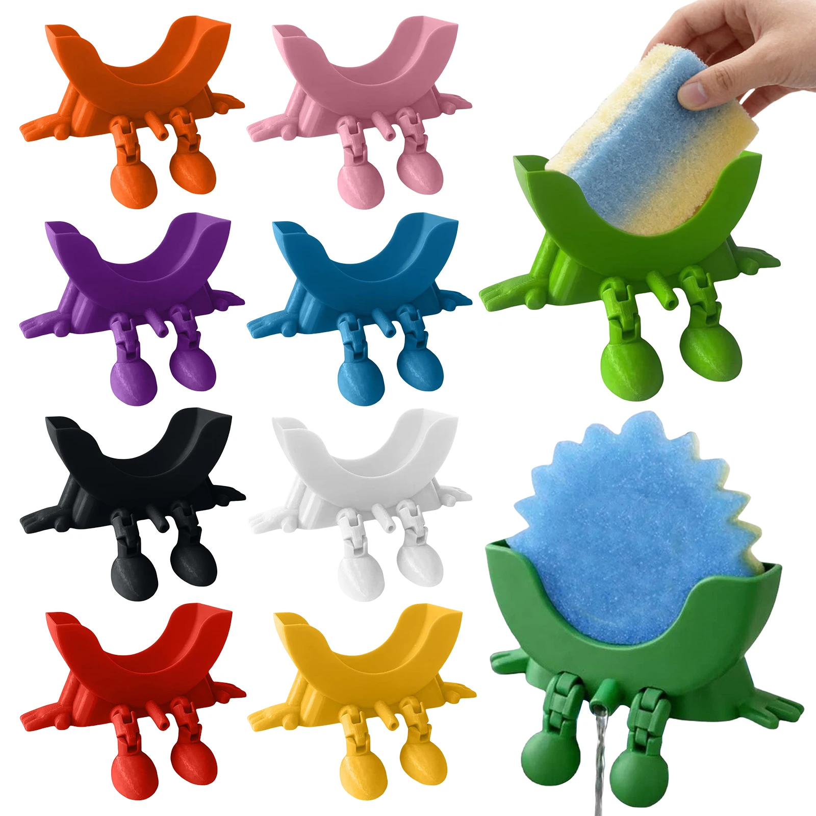 

Милая 3D-печатная подставка для губок для мытья посуды с ножками и дренажным отверстием, креативный органайзер для хранения для кухни, ванной комнаты и домашнего декора