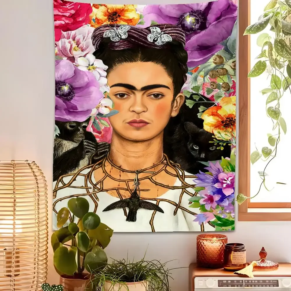 F-Frida K-Kahlo Art Tapestry Custom Home Living Room Bedroom Wall Decor Wallpaper Backdrop Cloth With Clips