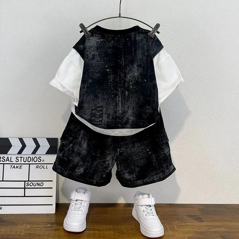 Boys' Summer Clothes Set New Children's Short sleeved Tie dye T-shirt+Shorts Casual Two piece Set