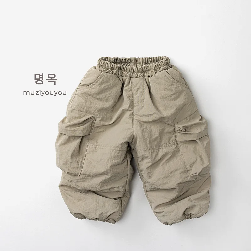 2025 شتاء جديد الأطفال زائد المخملية السراويل السميكة موضة بنين سراويل تقليدية الصلبة طفل الفتيات الصوف بناطيل تدفئة ملابس الاطفال #5