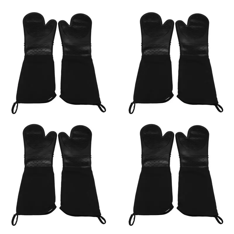 Y50A-Extra Long Silicone Oven Mitts Heavy Duty Commercial Grade Oven Mitts Heat Resistant With Quilted Cotton Lining 8 Pack